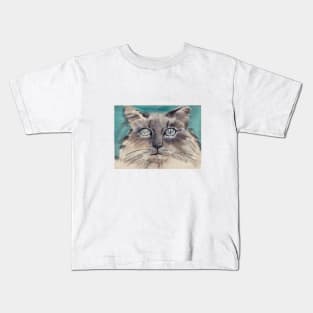 Longhair gray kitty with blue eyes Kids T-Shirt